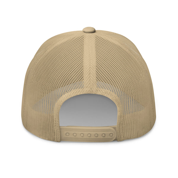 Trucker Cap with Loveable Howling Wolf Motif - Khaki w Pink