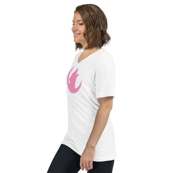 V-Neck T-Shirt Unisex Short Sleeve - Coyote Moon / Pink