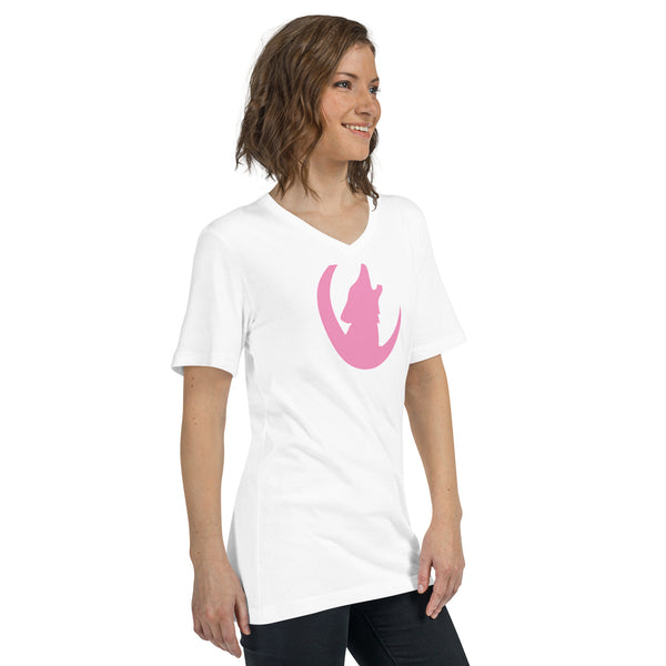 V-Neck T-Shirt Unisex Short Sleeve - Coyote Moon / Pink