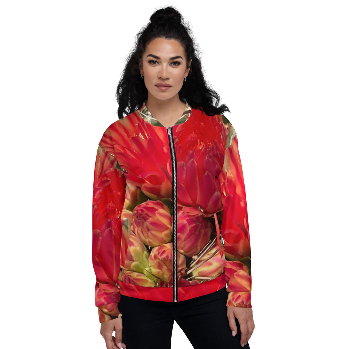 Red Unisex Satin Bomber Jacket