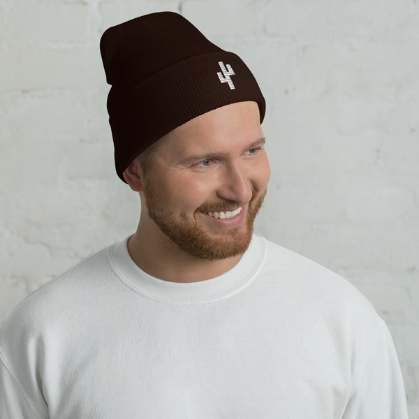 Cuffed Beanie With Modern Saguaro