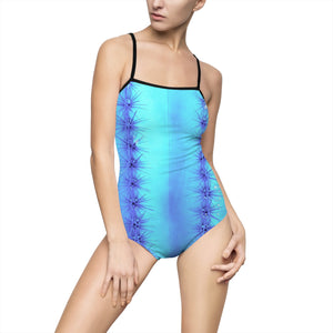 Women's One-Piece Swimsuit - Blue Cactus Motif