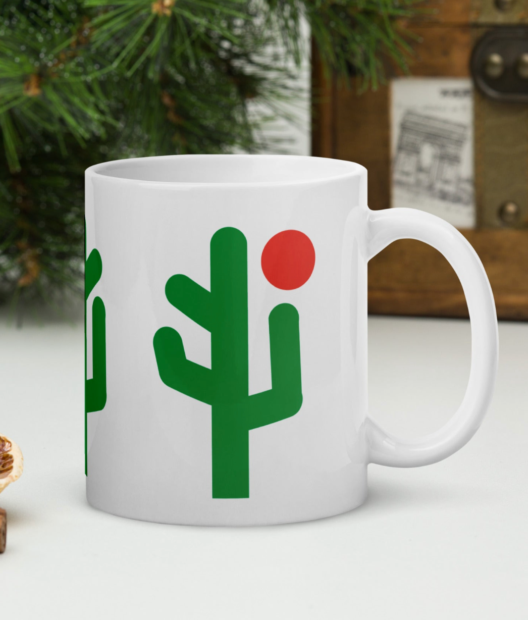 Christmasy Saguaro White Glossy Mug - 11oz