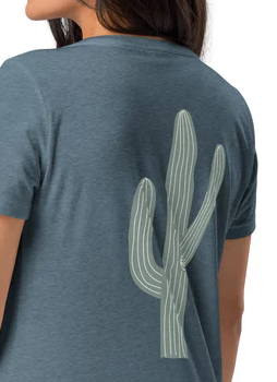 New! Saguaro Image on Back of Women’s V-neck T-shirt