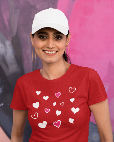 Cutie Emoji Hearts Design- Women's Short Sleeve T-Shirt in Red