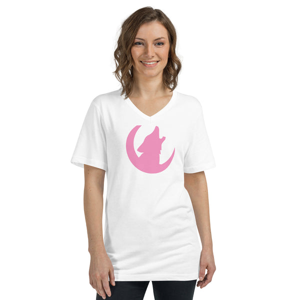 V-Neck T-Shirt Unisex Short Sleeve - Coyote Moon / Pink