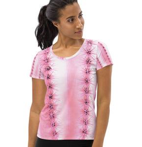 Pale Pink Cactus Graphic on All-Over Print Women's Athletic T-shirt