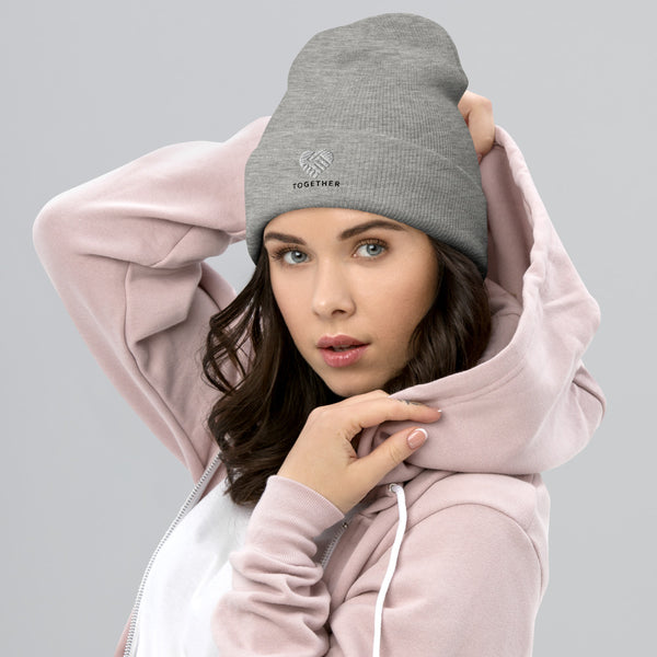 Embroidered "Together" Beanie in Gray
