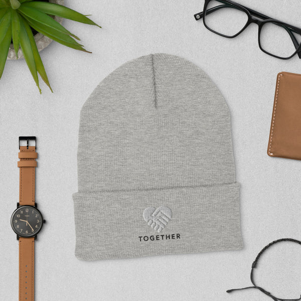 Embroidered "Together" Beanie in Gray