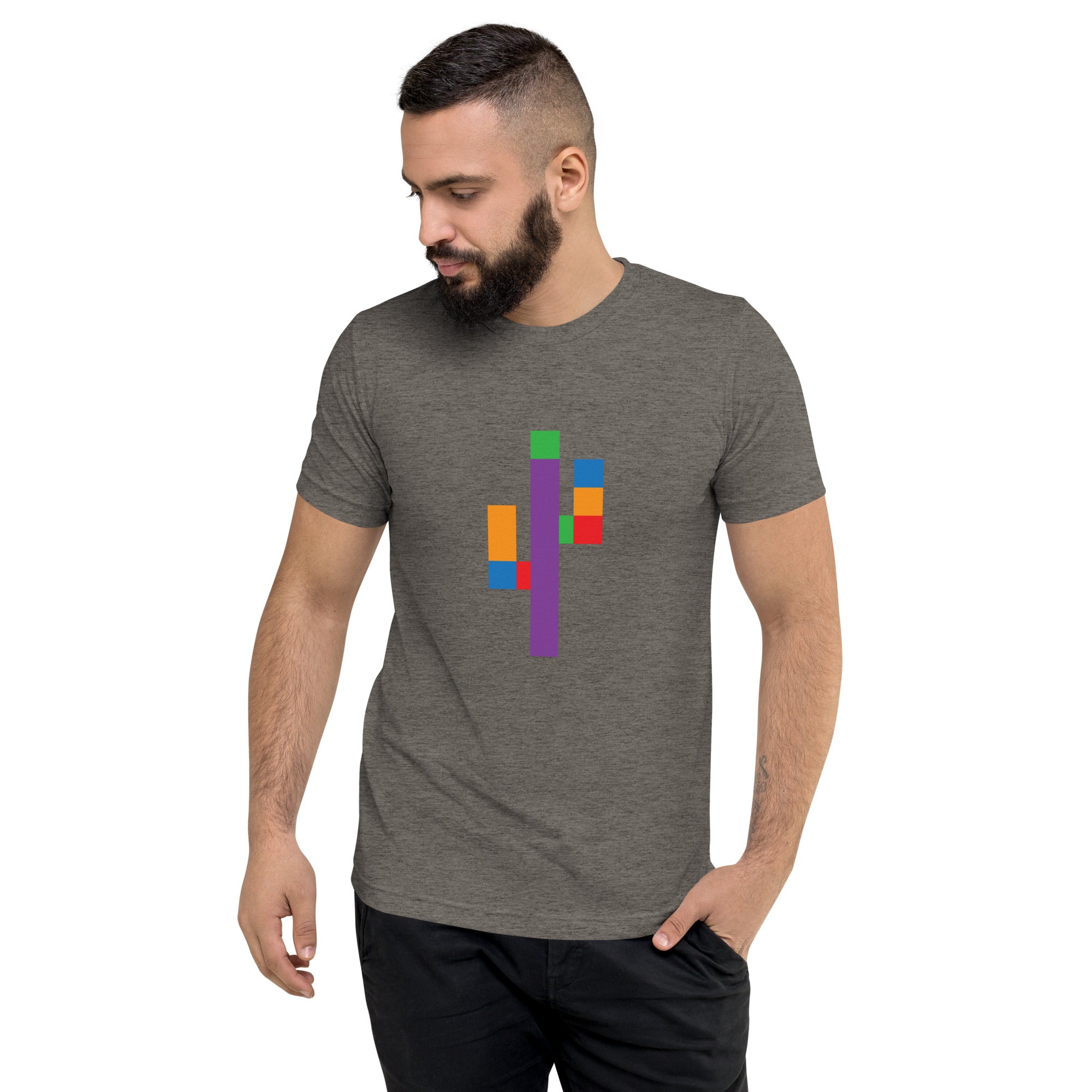 Tri-Blend Men's T-Shirt With Modern Saguaro Motif